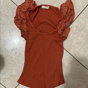 Ulla Johnson Terracotta Ruffle Sleeve Blouse